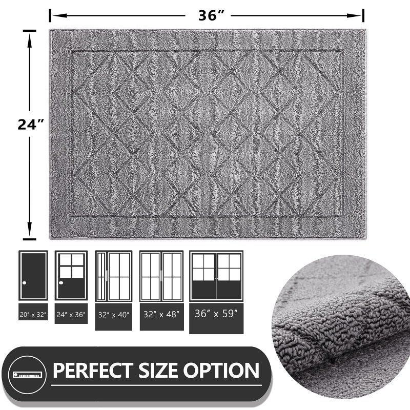 REFETONE Indoor Doormat, Front Back Door Mat 24"x36" Rubber Backing Non Slip Mats, Absorbent Washable Entrance Doormat for Entryway, Resist Dirt Low-Profile Inside Floor Mat for Muddy Shoes Light Grey - Image 5